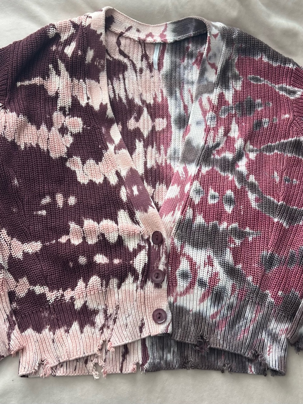 Tie-Dye V-Neck Cropped Cardigan - Mauve, Pink & Gray